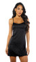 Satin chemise features studded rhinestone front, straight neckline, and adjustable shoulder straps.
