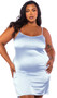 Satin chemise features studded rhinestone front, straight neckline, and adjustable shoulder straps.