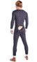 Men's cozy lounge union suit features Playboy Bunny logo diamond pattern, contrast trim, snap front closure, and rear flap with button closure.