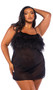 Sheer mesh loose fit babydoll features faux feather front panel and adjustable shoulder straps. Matching G-string also included. Two piece set.