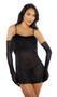 Sheer mesh loose fit babydoll features faux feather front panel and adjustable shoulder straps. Matching G-string also included. Two piece set.