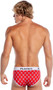 Briefs feature Playboy bunny head logo with bowtie print in diamond pattern, logo elastic waistband, and contrast trim.
