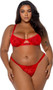 Mesh bra features Playboy bunny flocked print, underwire plunge cups, satin binding, logo printed elastic, adjustable shoulder straps, and cage style back with hook and eye closure. Matching thong with cotton gusset also included. Two piece set.