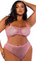 Rhinestone fishnet tube top features adjustable straps and fold over elastic trim. Matching high waisted shorts also included. Two piece set.