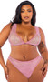 Rhinestone fishnet bralette features plunging V neckline, wide shoulder straps and fold over elastic trim. Matching high waisted shorts with cheeky cut back also included. Two piece set.