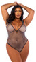 Rhinestone fishnet teddy features plunging V neckline, wide shoulder straps, fold over elastic trim, high cut on the leg and thong cut back.