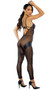 Faux leather and sheer mesh catsuit features underwire balconette cups, metal studded trim and front zipper, adjustable shoulder straps, and keyhole hook and eye back closure.