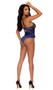 Lace and mesh teddy features underwire plunge cups, adjustable shoulder straps and keyhole hook and eye back closure.