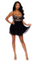 Scalloped lace babydoll features underwire cups, keyhole front, layered mesh skirt, adjustable shoulder straps, open back and cage style back with hook and eye closure. Matching G-String also included. Two piece set.
