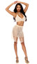 Crochet pull on mini skirt features long fringe trim.
