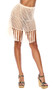 Crochet pull on mini skirt features long fringe trim.