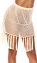 Crochet pull on mini skirt features long fringe trim.