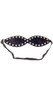 Studded leather blindfold with adjustable elastic strap. Inside is padded and lined with soft fleece for comfort, also studded on back side.
