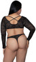 Semi sheer leopard print teddy features long sleeves, round neckline, criss cross back detail, open back and thong cut.