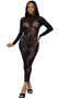 Sheer floral lace net maxi dress features long sleeves and mock neck. 