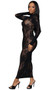 Sheer floral lace net maxi dress features long sleeves and mock neck. 