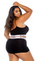 Jersey knit sporty lounge bralette features a scoop neckline, contrast Playboy logo elastic, and spaghetti straps. Matching high waisted shorts with lined crotch also included. Two piece set.