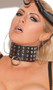 Leather choker with nail head studs and O Ring detail. Back has adjustable snap closure.