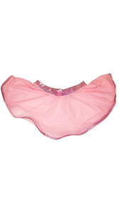 Sheer mesh mini skirt with shimmer iridescent waist band and trim. Pull on style.