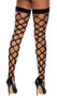 Big diamond net thigh high stockings feature multi fence net design and solid band.