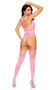 Floral lace net teddy features wide cut out shoulder straps, cut out strappy back detail and cheeky cut back. Matching thigh high stockings also included. Two pieces set.