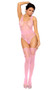Floral lace net teddy features wide cut out shoulder straps, cut out strappy back detail and cheeky cut back. Matching thigh high stockings also included. Two pieces set.