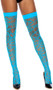 Distressed net thigh high stockings with solid band top.