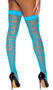 Distressed net thigh high stockings with solid band top.