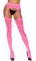 Crochet lace suspender pantyhose feature large floral design.