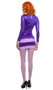 Mystery Diva costume includes long sleeve spandex dress with keyhole front, striped hem and back closure. Knit neck scarf with tie closure also included. Two piece set. Wig and hosiery sold separately,