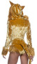 Lusty Lioness costume incudes panne velvet bodysuit featuring faux fur trim, long sleeves, attached hood with cat ears, tail, and deep V neckline with front zipper closure. One piece.