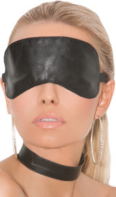 Leather blindfold with adjustable elastic strap and clasp. Inside is soft leather.