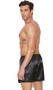 Charmeuse satin unisex boxer short. Button closure and elastic waistband. 