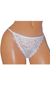Brazilian cut lace panty with elastic waist.