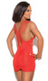 Deep V mini dress with criss cross triple strap shoulders and ruched back.