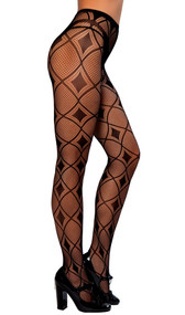 Diamond print pattern pantyhose.