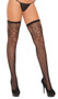 Fishnet thigh high stockings with scroll design.