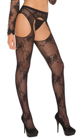 Floral lace suspender pantyhose.