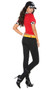 High Octane Honey racing costume includes short sleeve top with zipper and checkered flag trim, pants and hat. Three piece set.