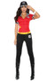 High Octane Honey racing costume includes short sleeve top with zipper and checkered flag trim, pants and hat. Three piece set.