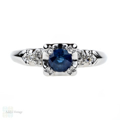 Sapphire Engagement Ring in Vintage Style Platinum Setting, 0.52 ct ...