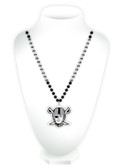Oakland Raiders Mardi Gras Beads with Medallion