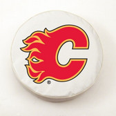 Calgary Flames White Tire Cover, Large
