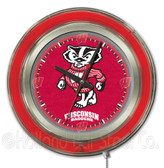 Wisconsin Badgers Badger Logo Neon Clock