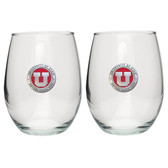 Utah Utes Stemless Wine Glass (Set of 2)