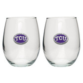 TCU Horned Frogs Stemless Wine Glass (Set of 2)