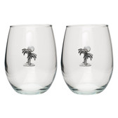 Palm Tree Stemless Wine Glass (Set of 2)