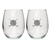 Golf Ball Stemless Wine Glass (Set of 2)