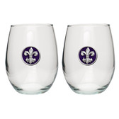 Fleur de Lis Purple Stemless Wine Glass (Set of 2)