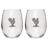 Roosters Stemless Wine Glass (Set of 2)